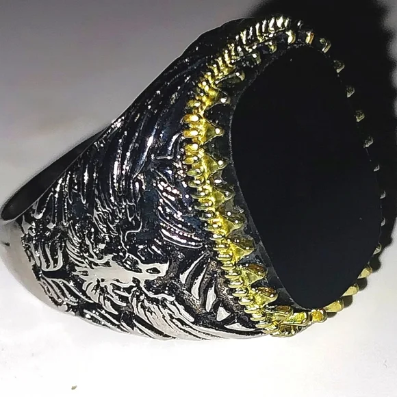 Retro Silver Gold and Black Men's Ring Sz 12 - Picture 6 of 9